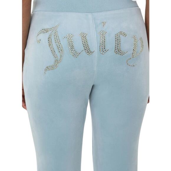 Juicy Couture Y2K OG Bling Logo Velour Track Pants Pastel Turquoise Size XL - Picture 5 of 14